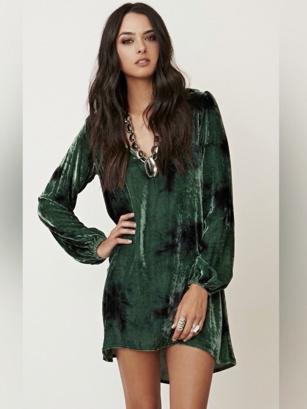 NEW RARE PLANET BLUE VELVET mini dress XSMALL V-NECK long sleeve